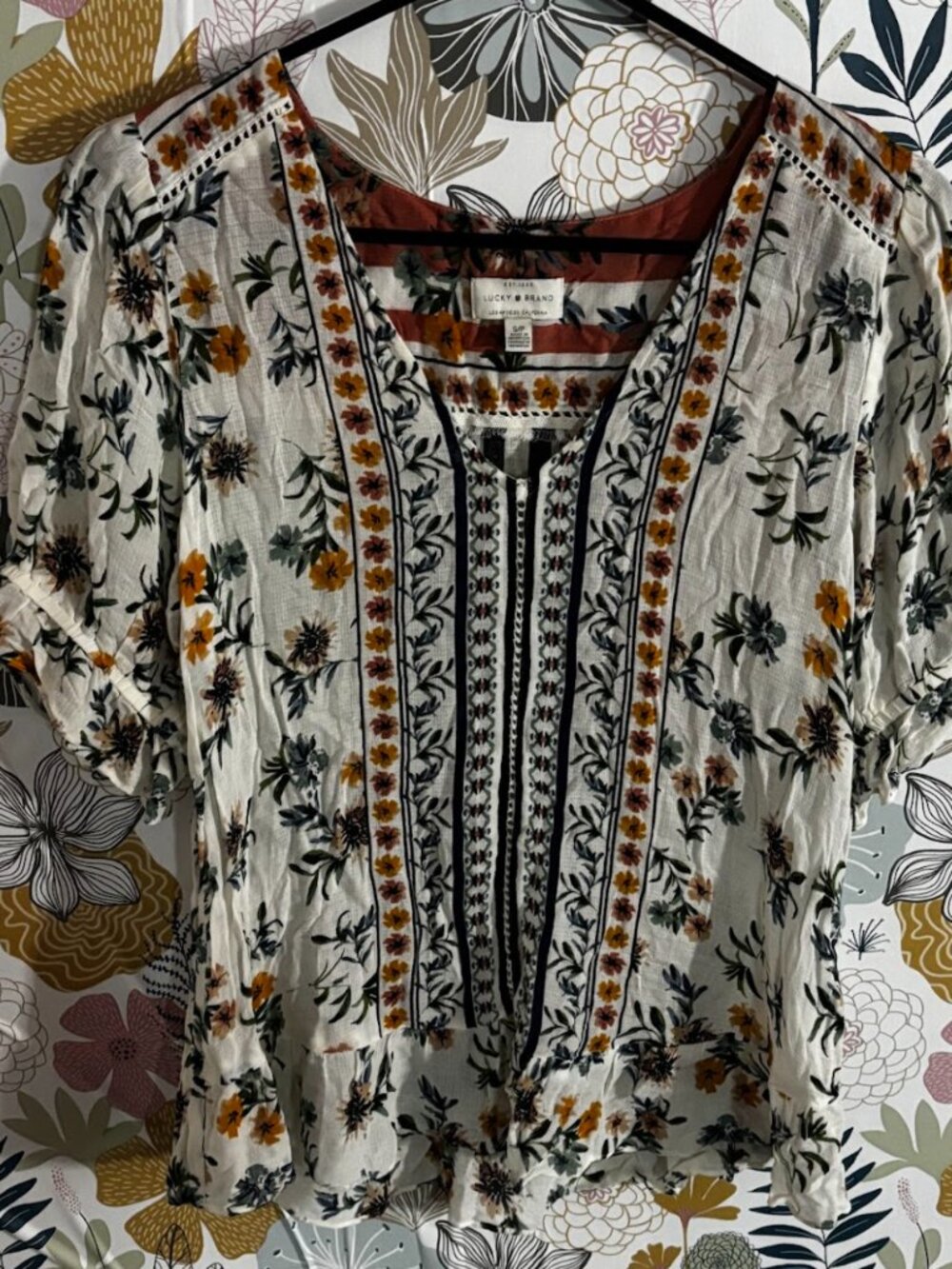 Lucky Brand Floral V-neck Short Sleeve Top